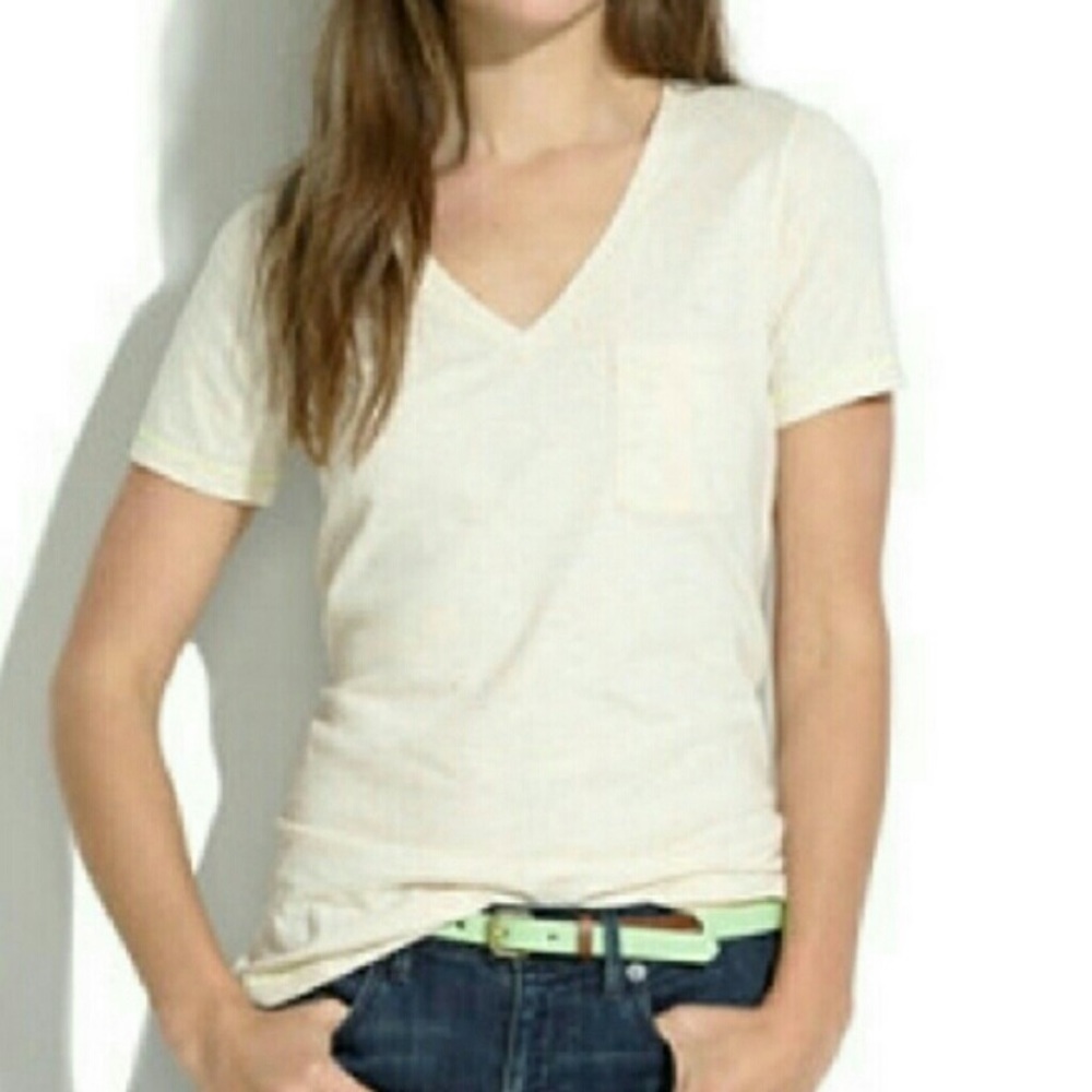 Madewell Confetti Cake Tee Ivory Sz S V-Neck Pocket Color Fleck Short Sleeve Top